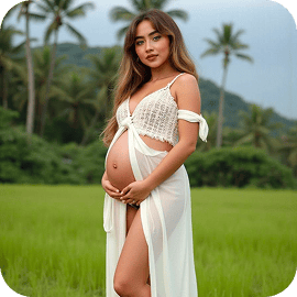 Mulher grávida em campo tropical