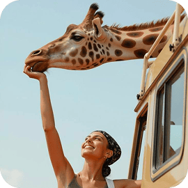 Mulher com girafas no safari