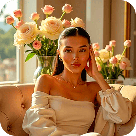 Mulher com flores amarelas